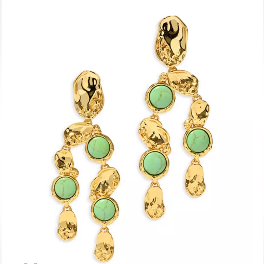 ALEXIS BITTAR • Brut Green Mojave Turquoise & Hammered Disc Chandelier Earrings